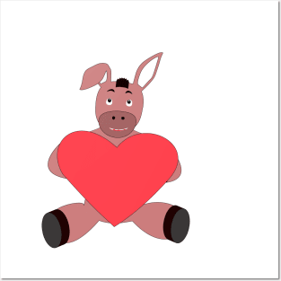 Cute donkey holding heart shape Posters and Art